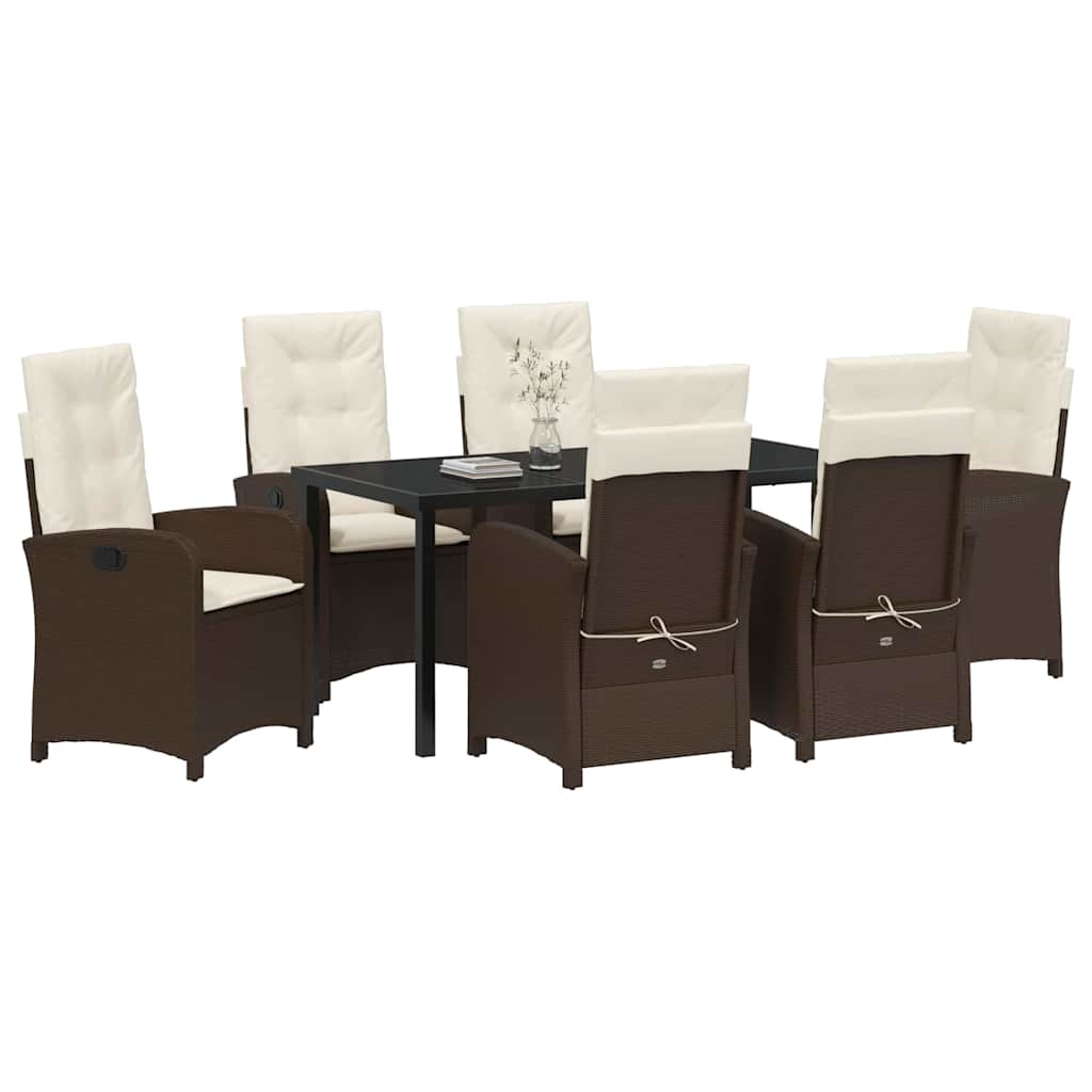 Tuin eettafelset met kussen 7 pcs Bruin poly rattan