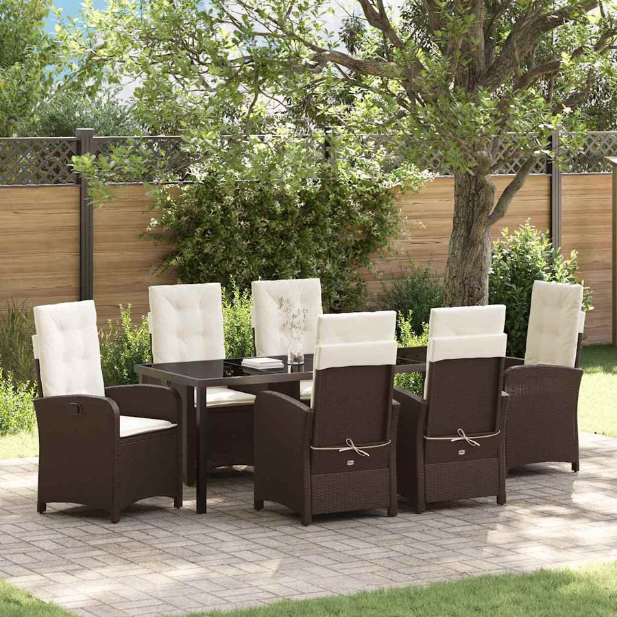 Tuin Eettafelset Met Kussen 7 Pcs Bruin Poly Rattan