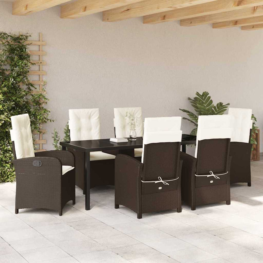Tuin Eettafelset Met Kussen 7 Pcs Bruin Poly Rattan