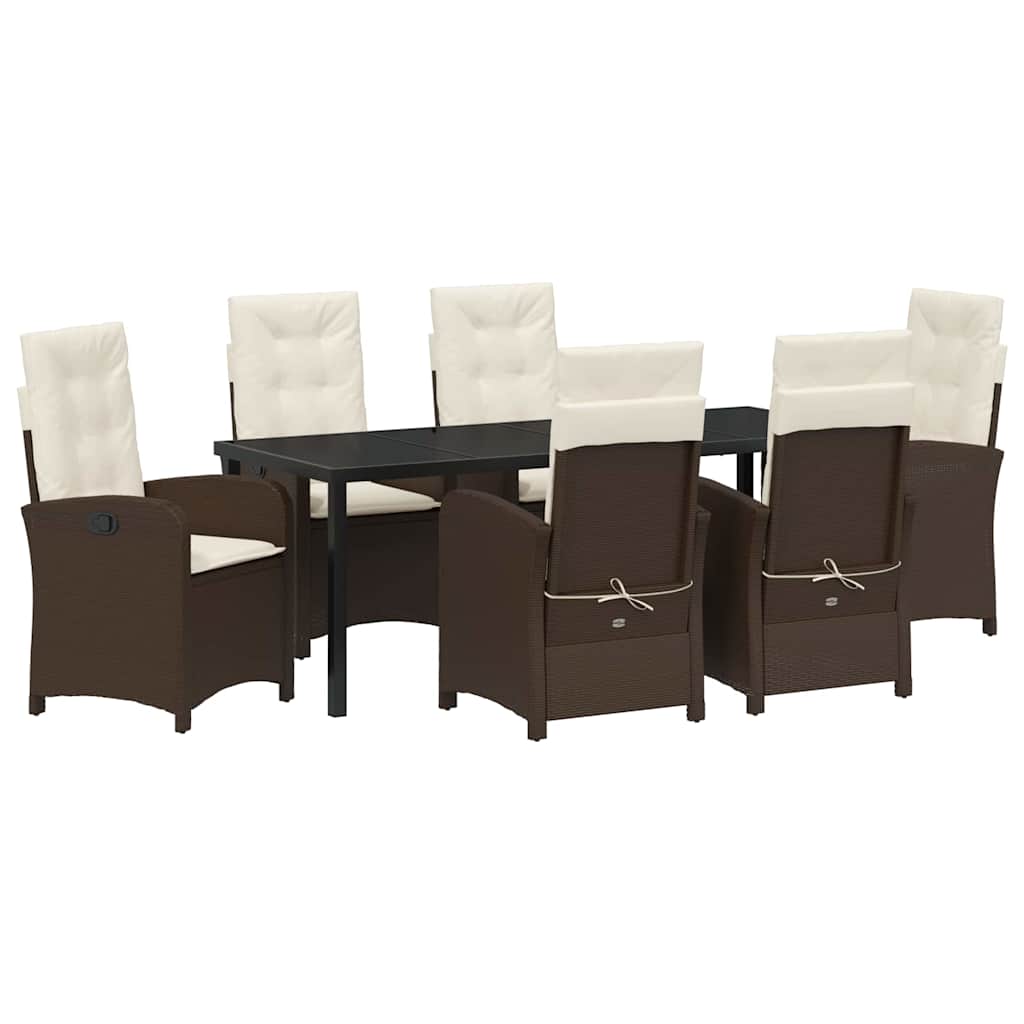 Tuin Eettafelset Met Kussen 7 Pcs Bruin Poly Rattan