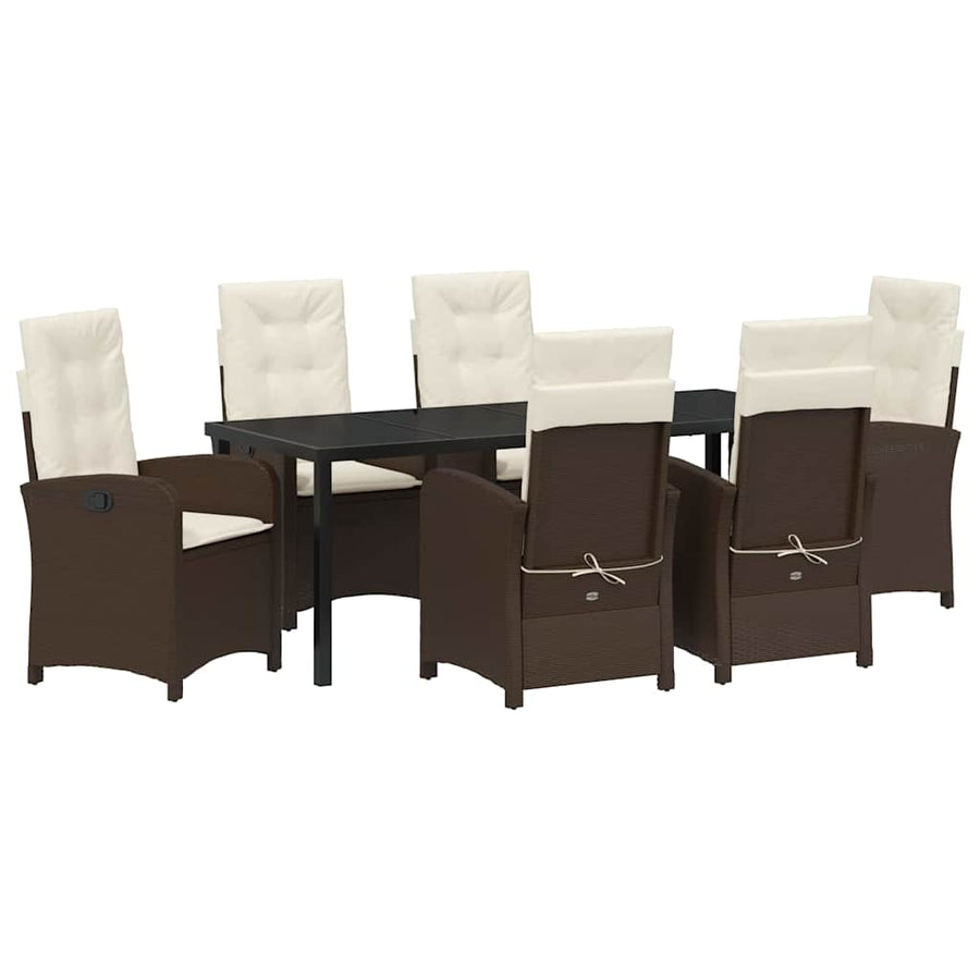 Tuin Eettafelset Met Kussen 7 Pcs Bruin Poly Rattan