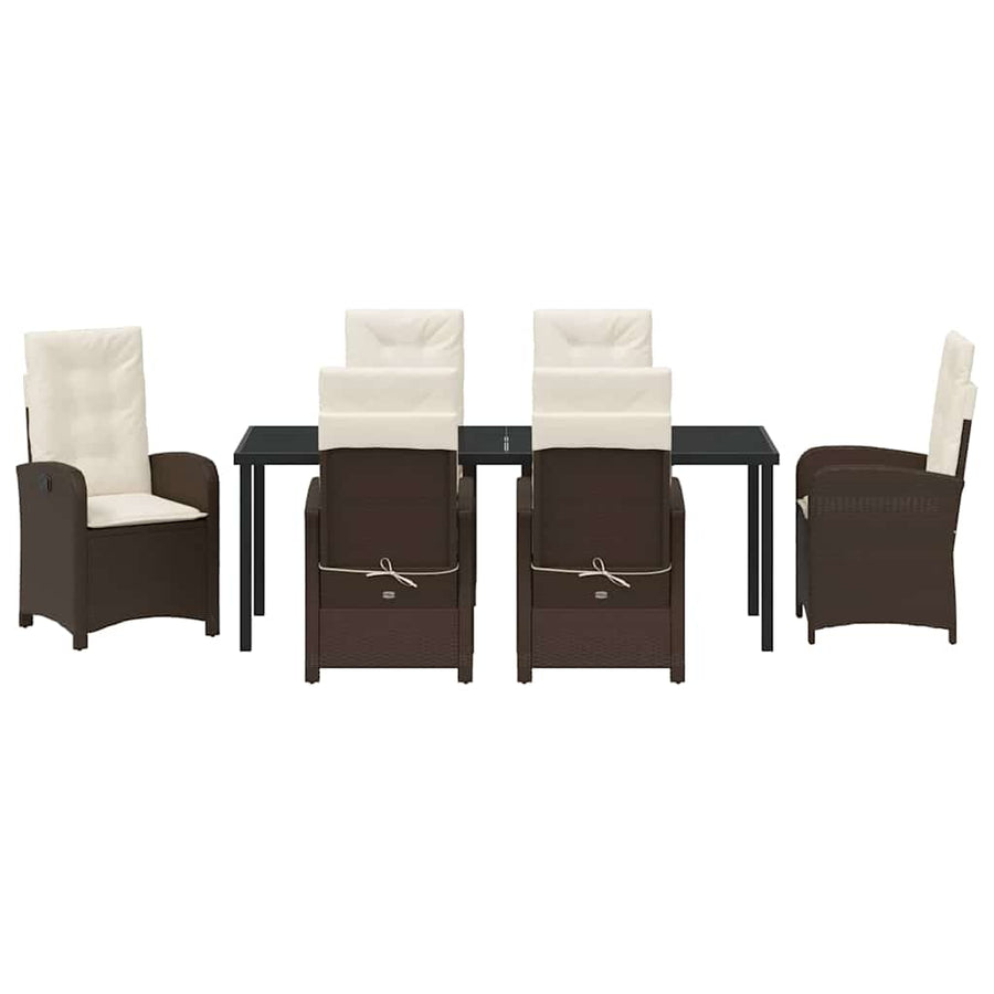Tuin Eettafelset Met Kussen 7 Pcs Bruin Poly Rattan
