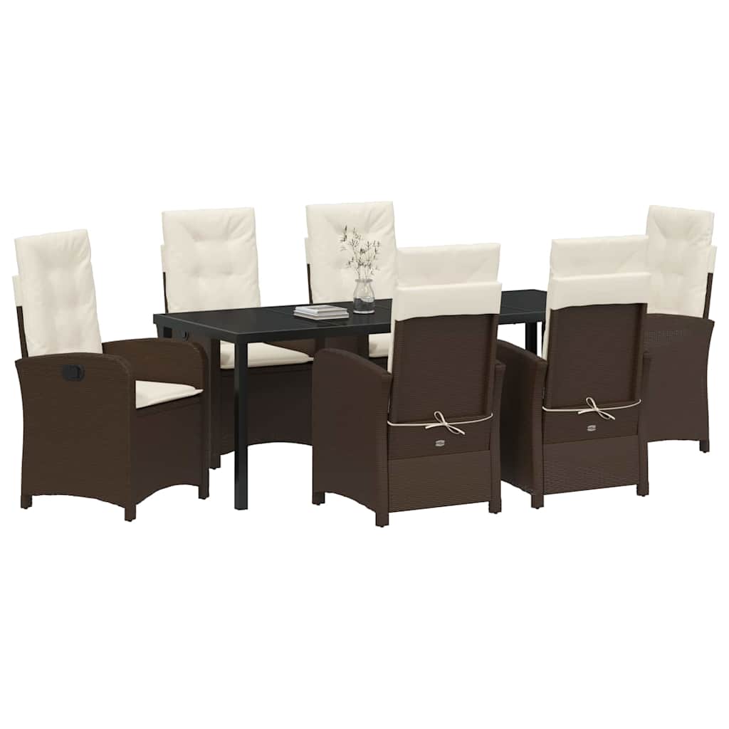 Tuin Eettafelset Met Kussen 7 Pcs Bruin Poly Rattan