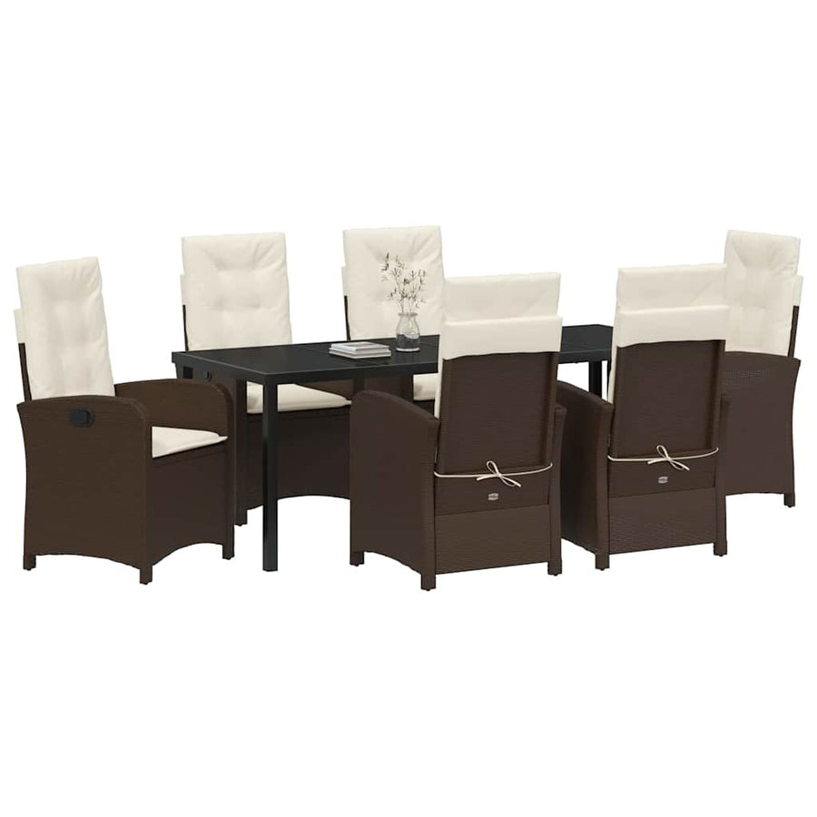 Tuin Eettafelset Met Kussen 7 Pcs Bruin Poly Rattan
