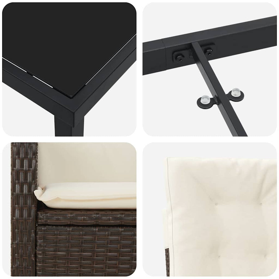 Tuin Eettafelset Met Kussen 9 Pcs Bruin Poly Rattan