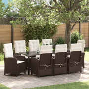 Tuin eettafelset 9-delig poly rattan bruin