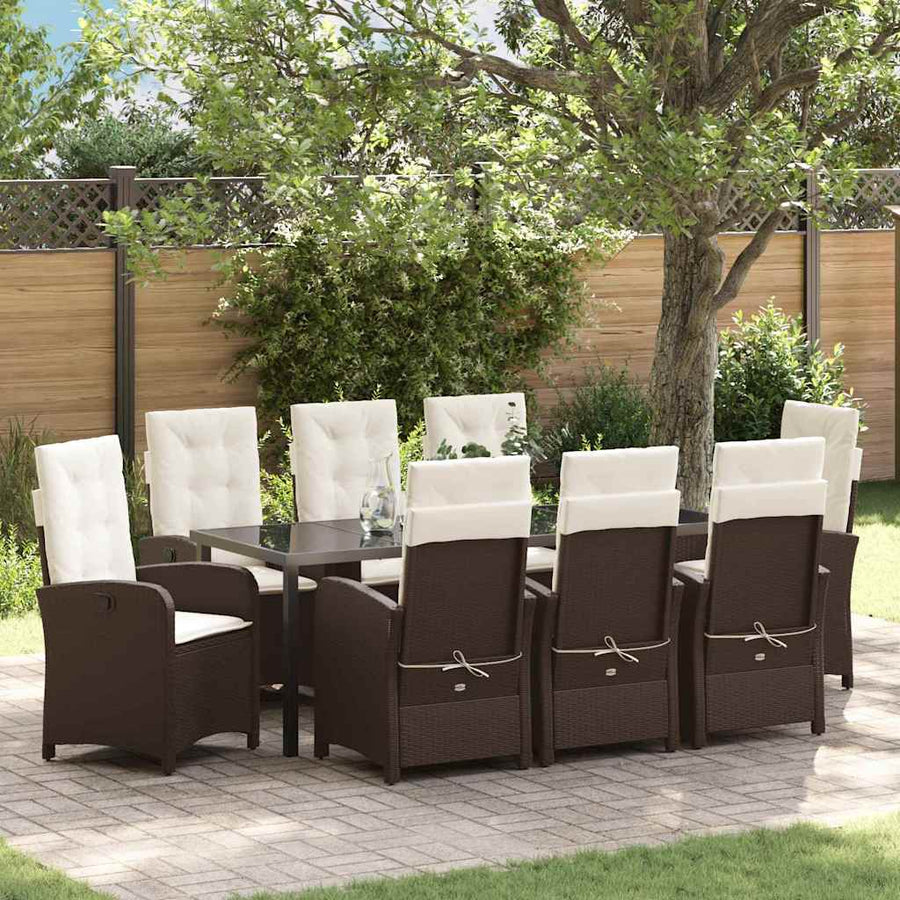 Tuin Eettafelset Met Kussen 9 Pcs Bruin Poly Rattan
