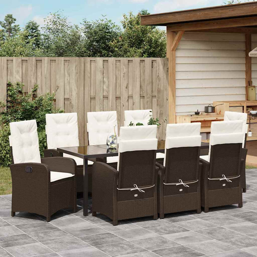 Tuin Eettafelset Met Kussen 9 Pcs Bruin Poly Rattan