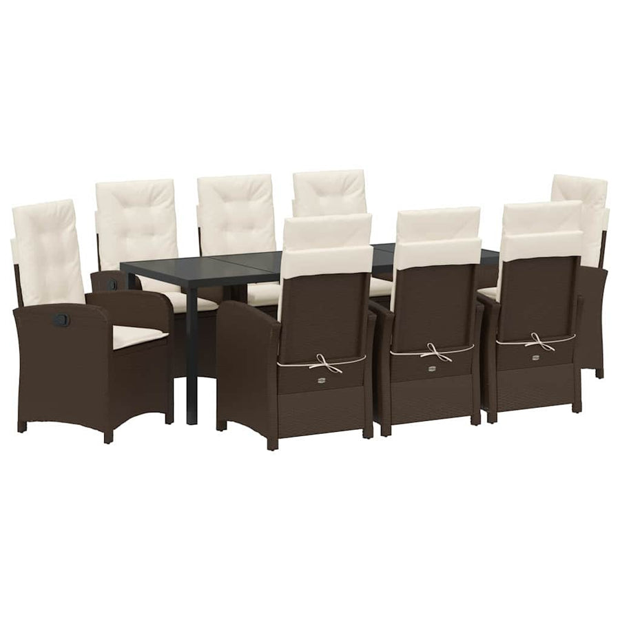 Tuin Eettafelset Met Kussen 9 Pcs Bruin Poly Rattan