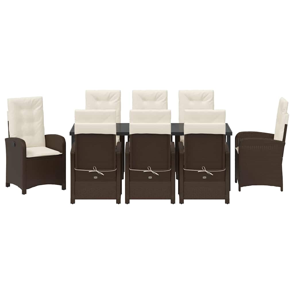 Tuin Eettafelset Met Kussen 9 Pcs Bruin Poly Rattan