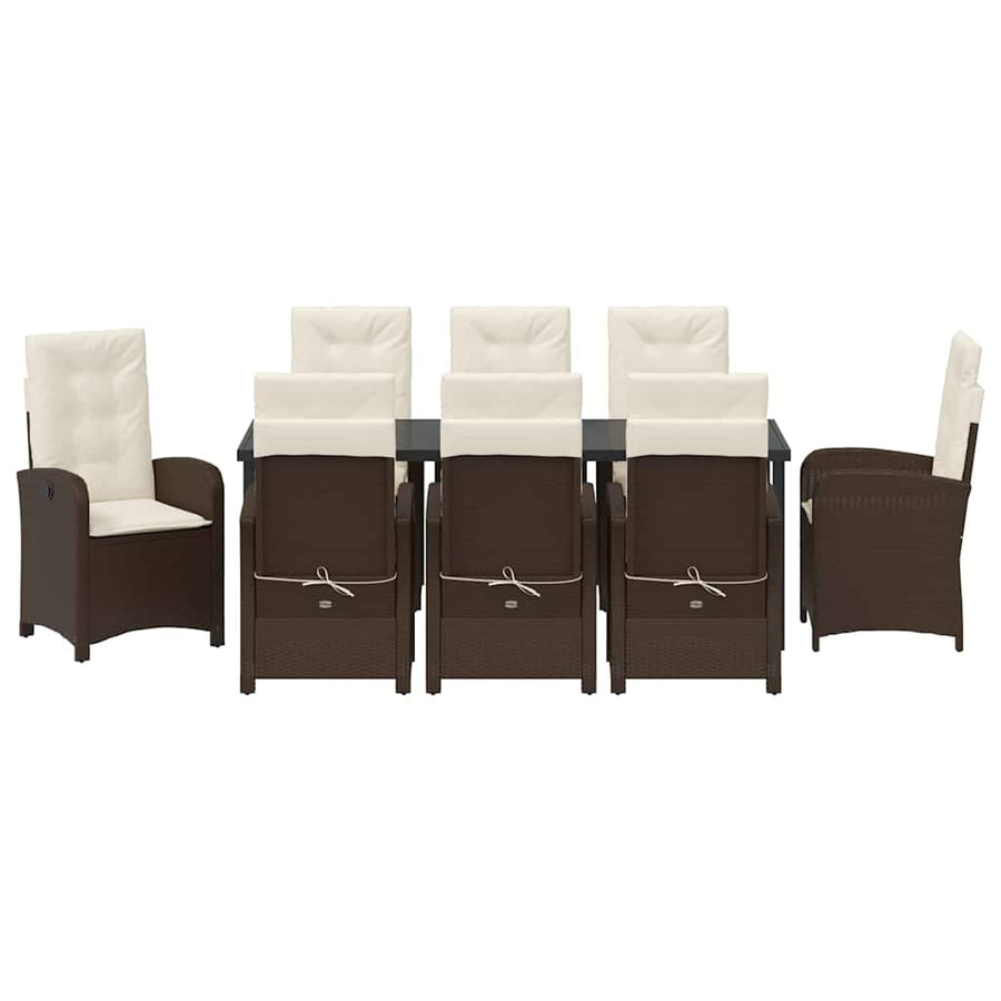 Tuin Eettafelset Met Kussen 9 Pcs Bruin Poly Rattan