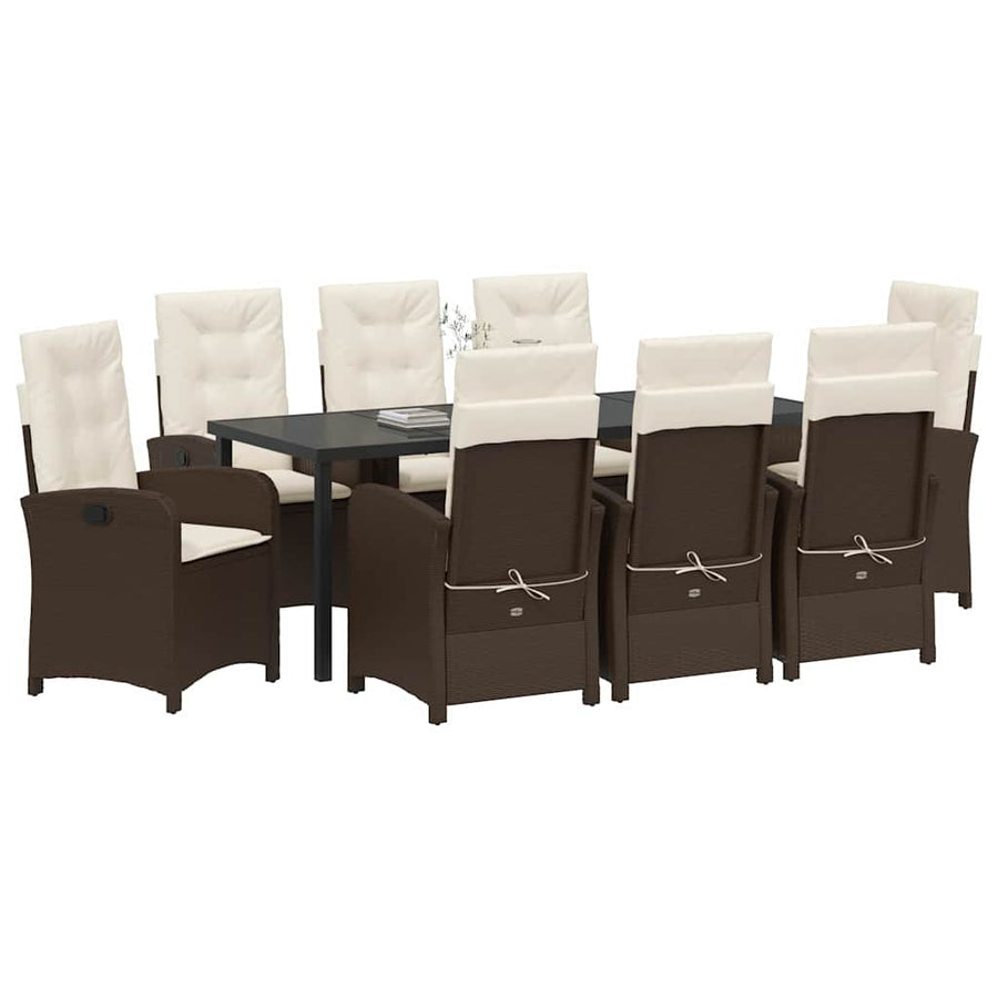 Tuin Eettafelset Met Kussen 9 Pcs Bruin Poly Rattan
