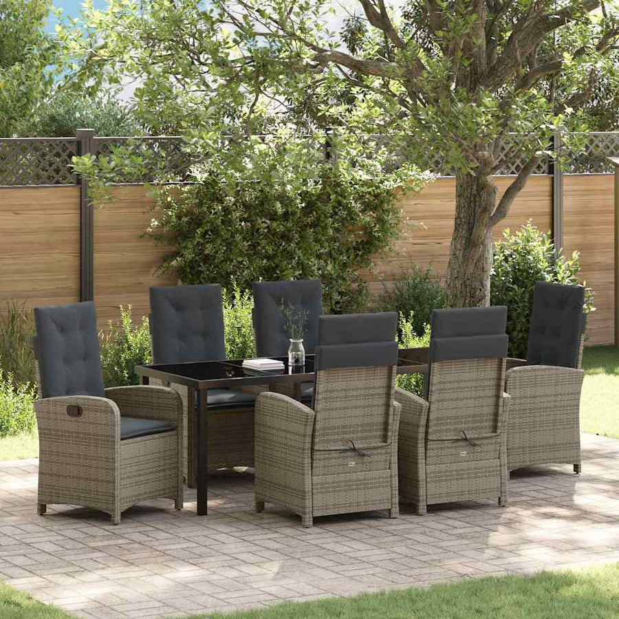 Tuin Eettafelset Met Kussen 7 Pcs Grijs Poly Rattan