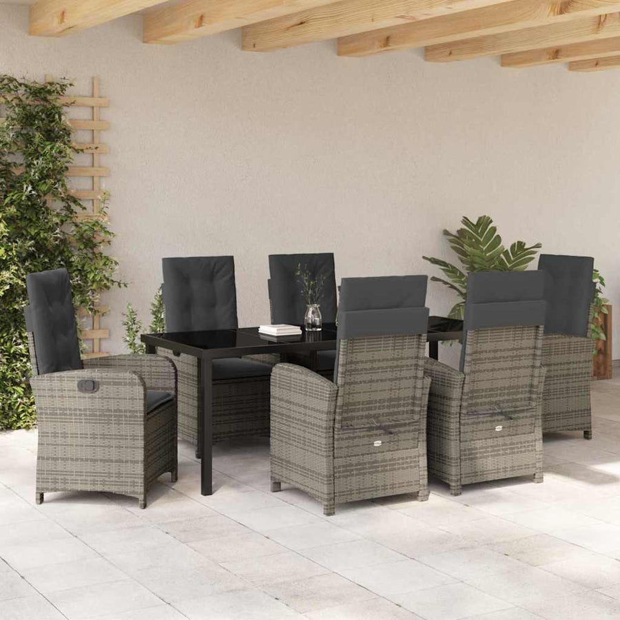Tuin Eettafelset Met Kussen 7 Pcs Grijs Poly Rattan