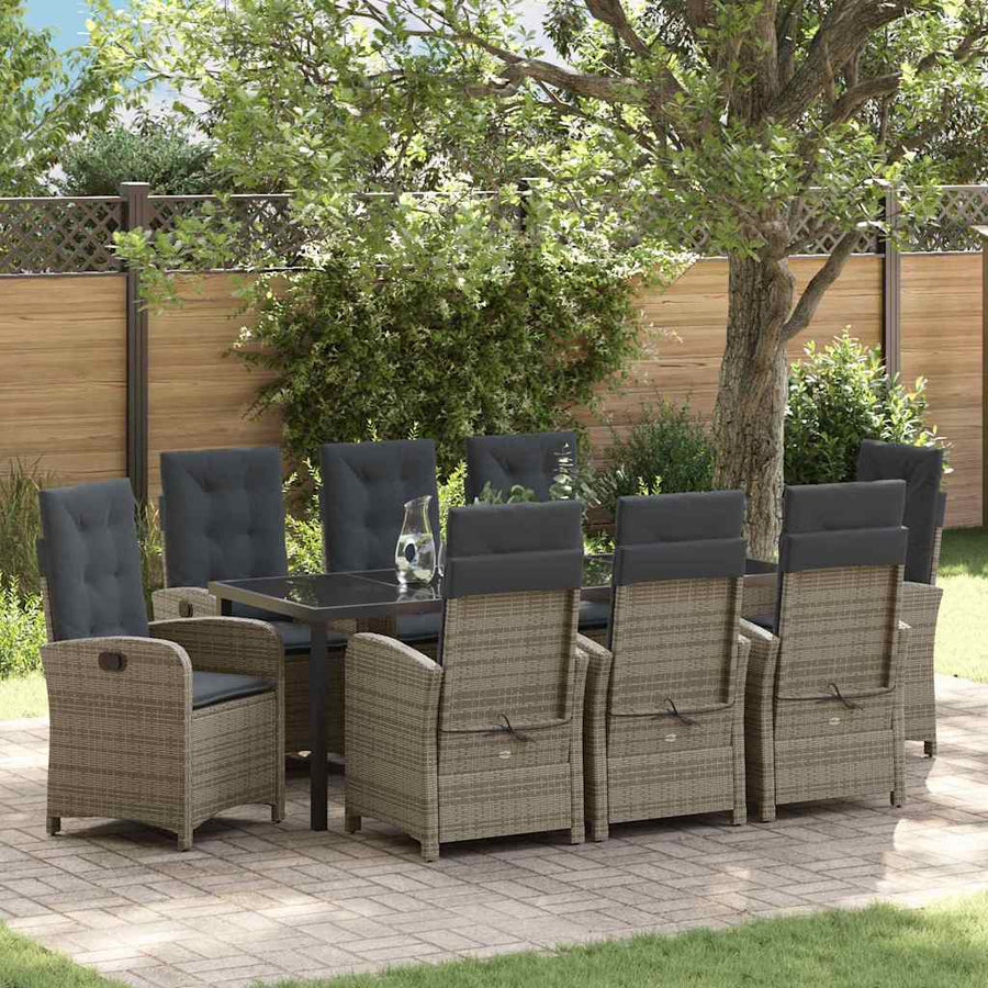 Tuin Eettafelset Met Kussen 9 Pcs Grijs Poly Rattan