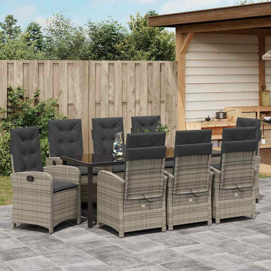 Tuin Eettafelset Met Kussen 9 Pcs Grijs Poly Rattan