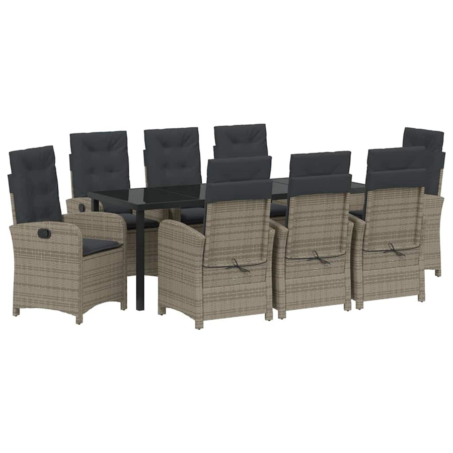 Tuin Eettafelset Met Kussen 9 Pcs Grijs Poly Rattan
