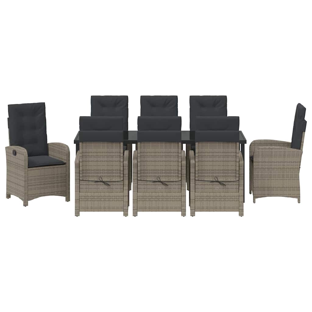 Tuin Eettafelset Met Kussen 9 Pcs Grijs Poly Rattan