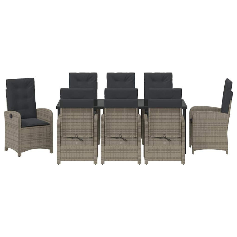 Tuin Eettafelset Met Kussen 9 Pcs Grijs Poly Rattan