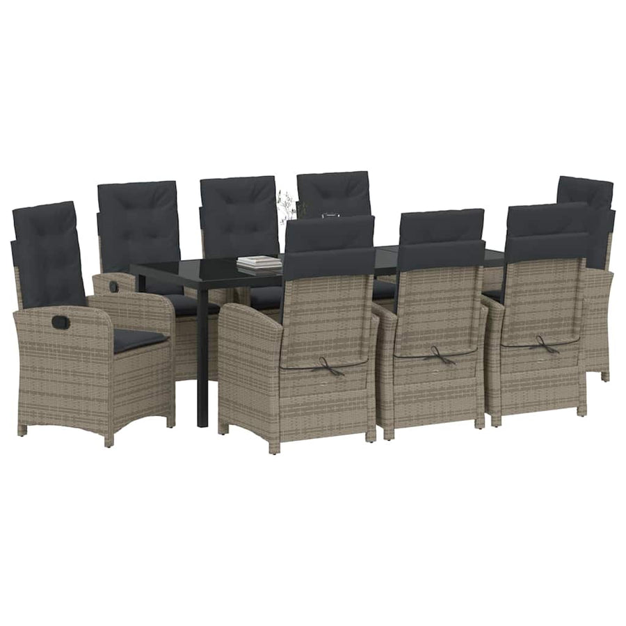 Tuin Eettafelset Met Kussen 9 Pcs Grijs Poly Rattan