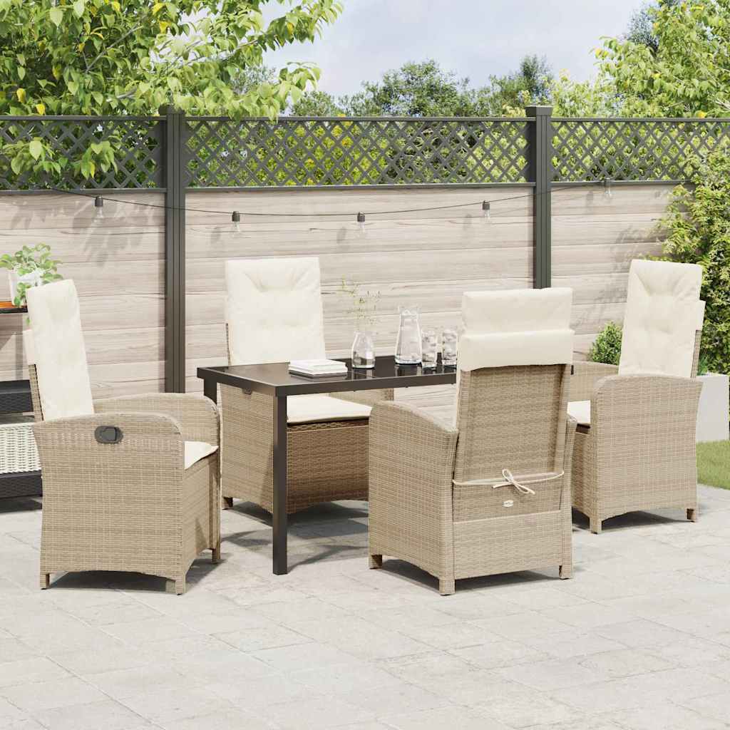 Tuin eettafelset met kussen 5 pcs Beige poly rattan