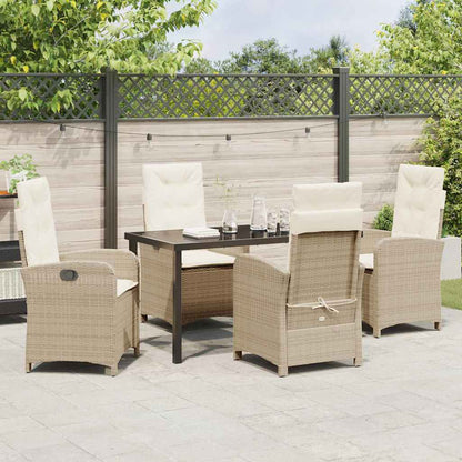 Tuin eettafelset met kussen 5 pcs Beige poly rattan