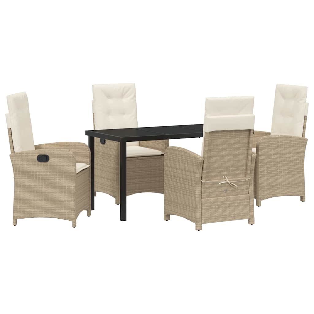 Tuin eettafelset met kussen 5 pcs Beige poly rattan