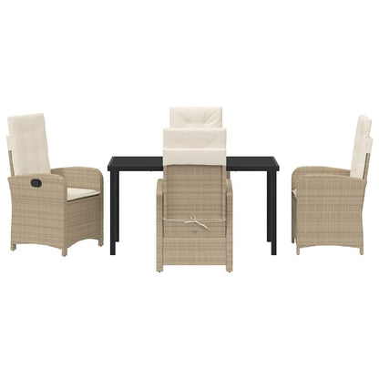 Tuin eettafelset met kussen 5 pcs Beige poly rattan