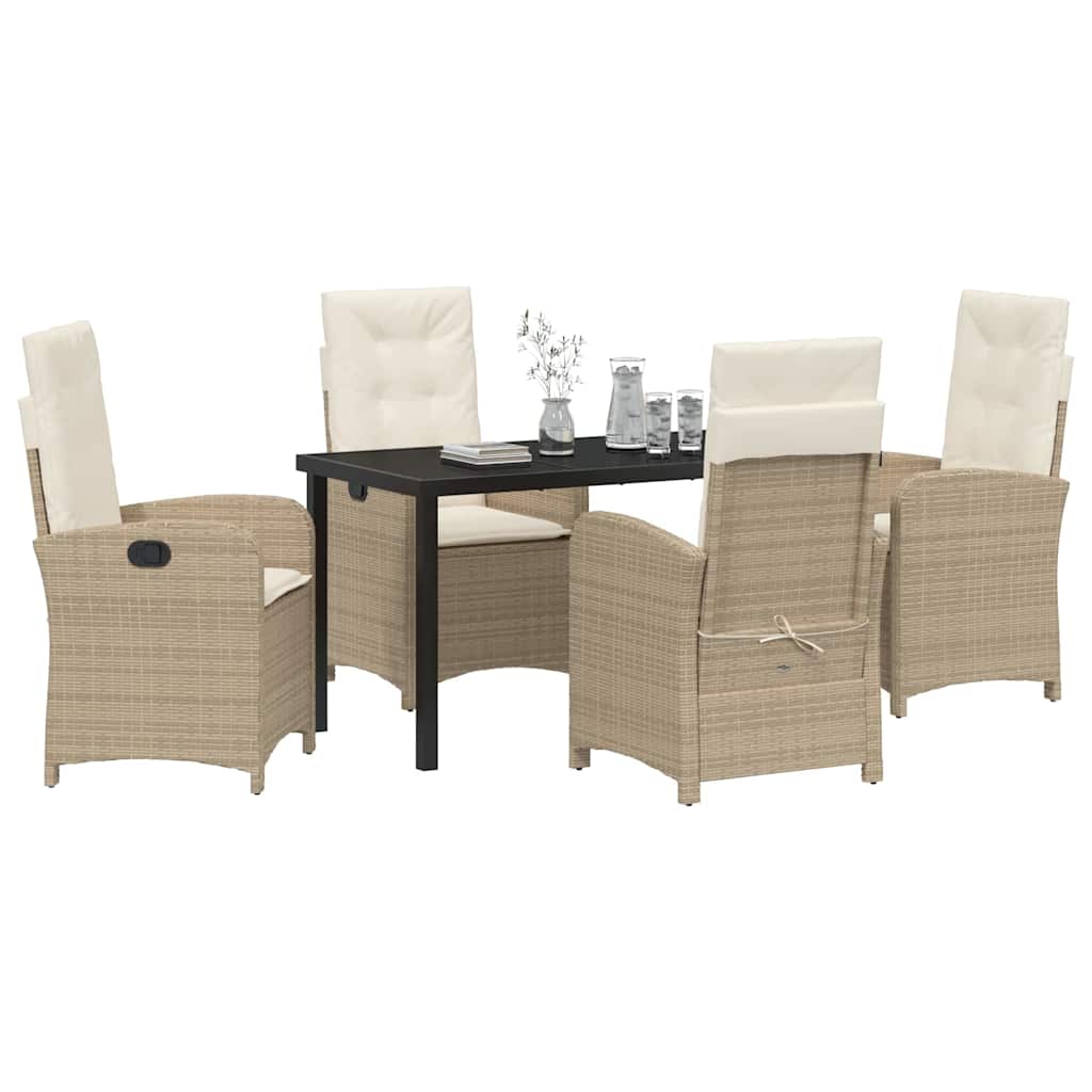 Tuin eettafelset met kussen 5 pcs Beige poly rattan