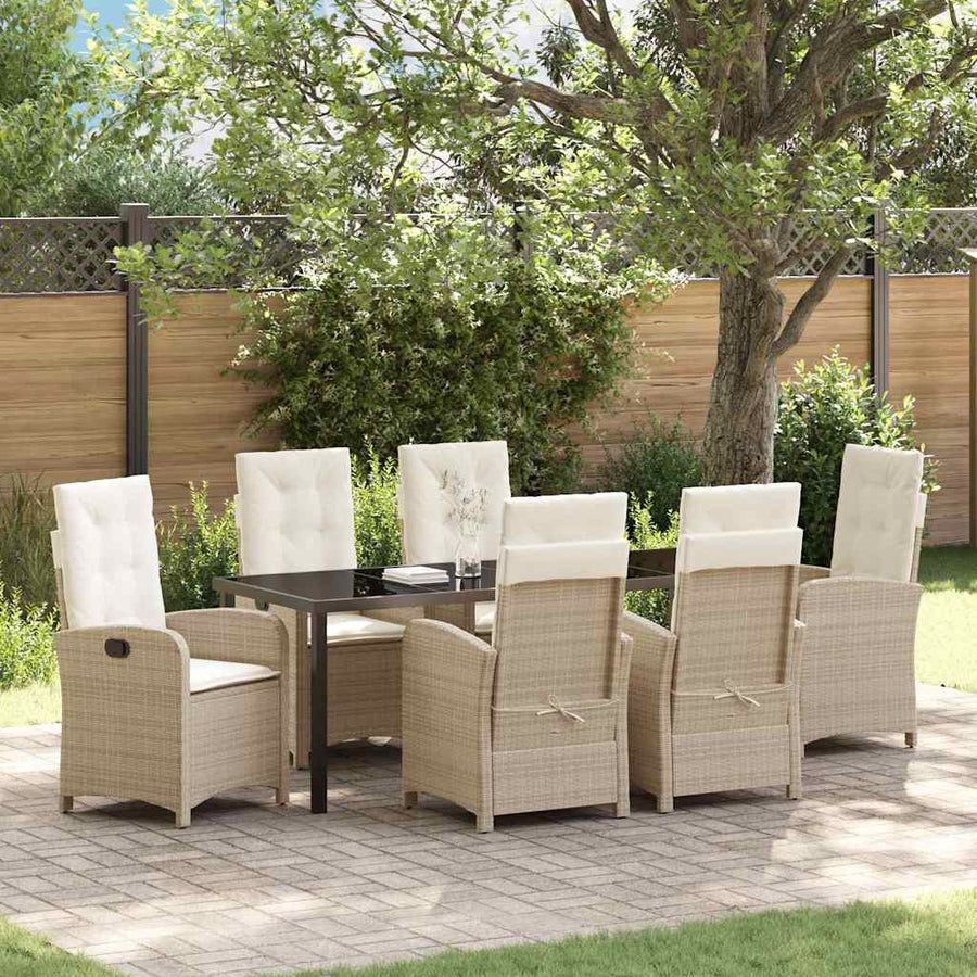 Tuin Eettafelset Met Kussen 7 Pcs Beige Poly Rattan