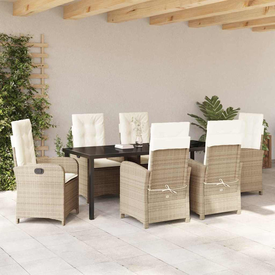 Tuin Eettafelset Met Kussen 7 Pcs Beige Poly Rattan