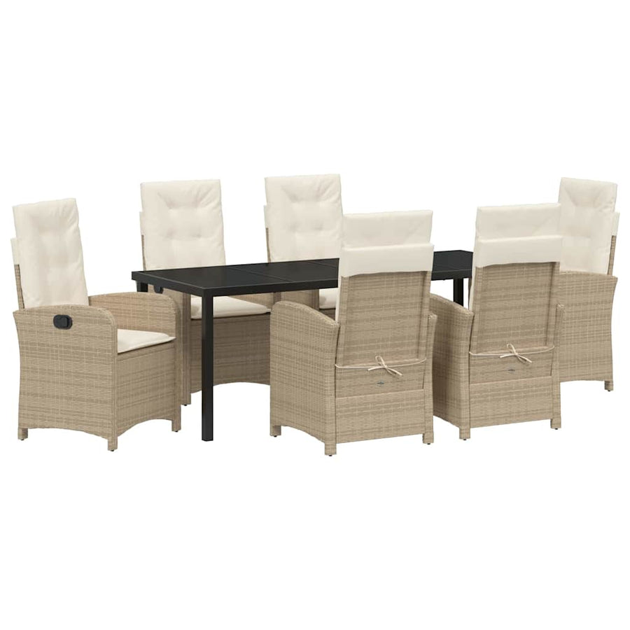 Tuin Eettafelset Met Kussen 7 Pcs Beige Poly Rattan