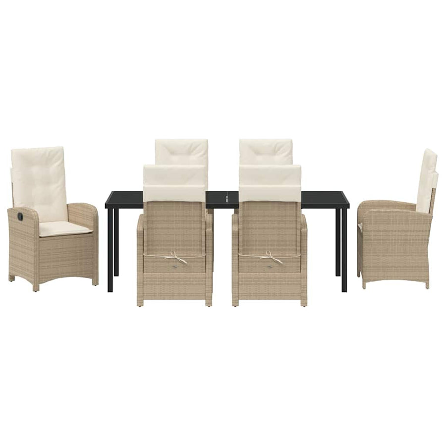 Tuin Eettafelset Met Kussen 7 Pcs Beige Poly Rattan