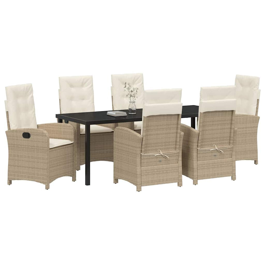 Tuin Eettafelset Met Kussen 7 Pcs Beige Poly Rattan