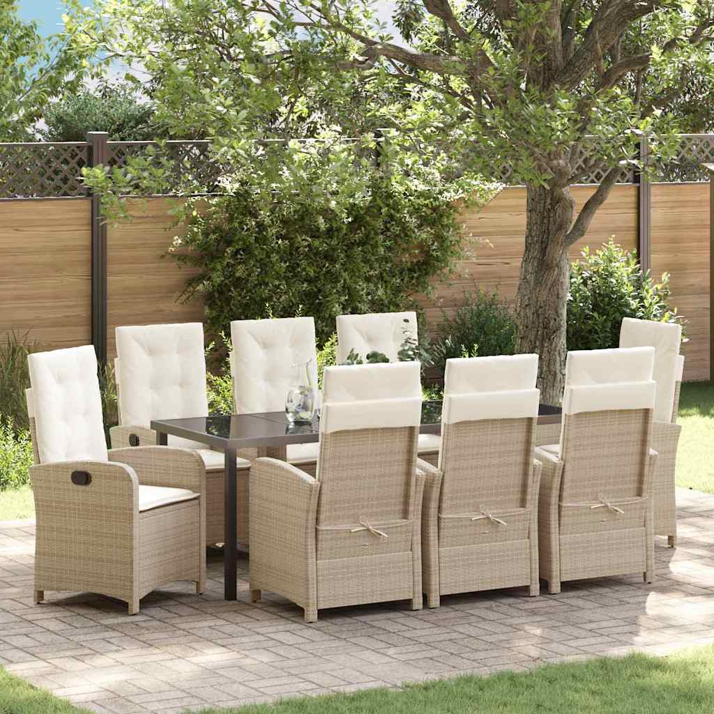 Tuin Eettafelset Met Kussen 9 Pcs Beige Poly Rattan