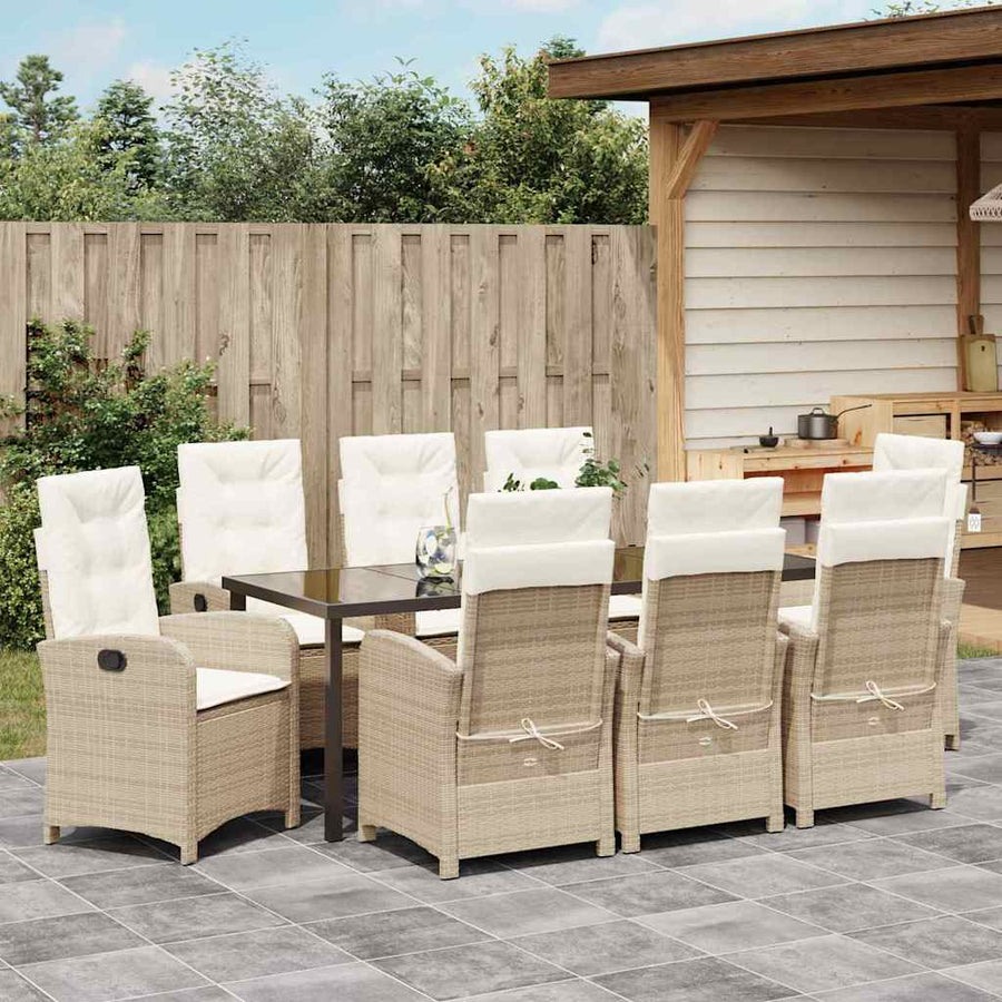 Tuin Eettafelset Met Kussen 9 Pcs Beige Poly Rattan