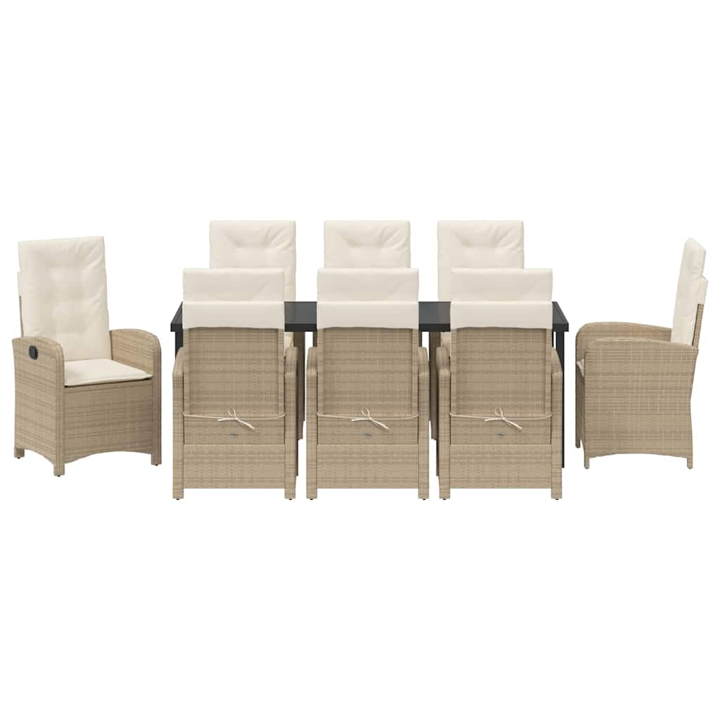 Tuin Eettafelset Met Kussen 9 Pcs Beige Poly Rattan