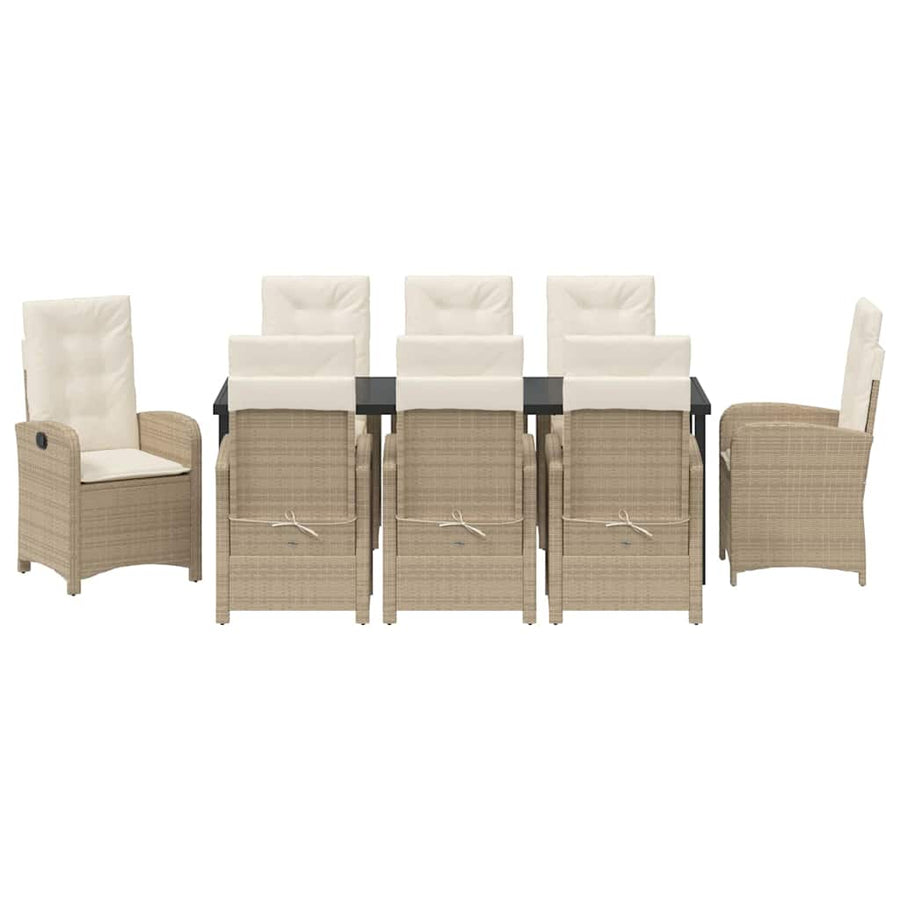 Tuin Eettafelset Met Kussen 9 Pcs Beige Poly Rattan