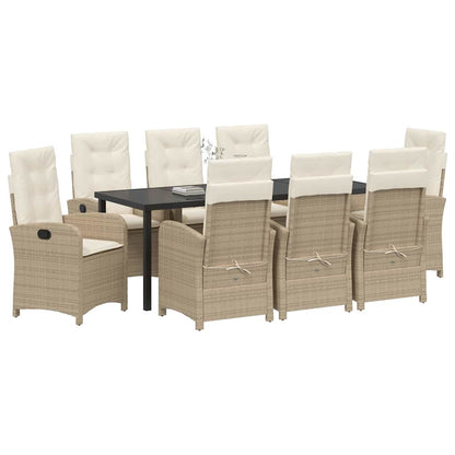 Tuin Eettafelset Met Kussen 9 Pcs Beige Poly Rattan