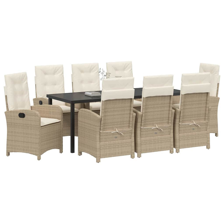 Tuin Eettafelset Met Kussen 9 Pcs Beige Poly Rattan