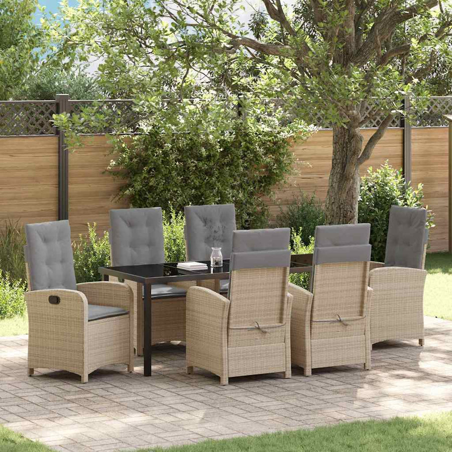 Tuin Eettafelset Met Kussen 7 Pcs Beige Poly Rattan