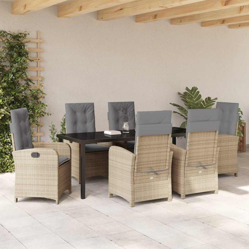 Tuin Eettafelset Met Kussen 7 Pcs Beige Poly Rattan
