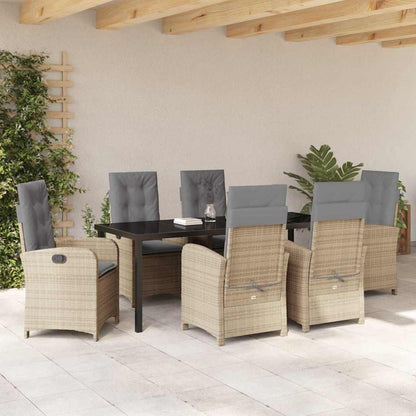 Tuin Eettafelset Met Kussen 7 Pcs Beige Poly Rattan