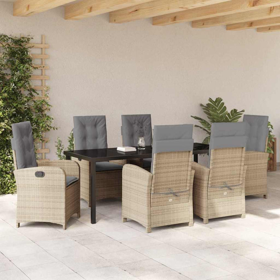 Tuin Eettafelset Met Kussen 7 Pcs Beige Poly Rattan