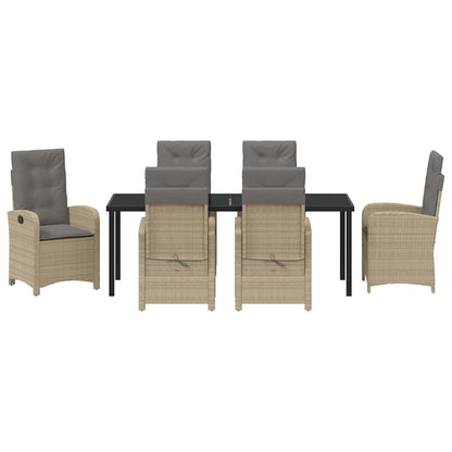 Tuin Eettafelset Met Kussen 7 Pcs Beige Poly Rattan