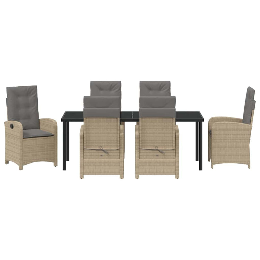 Tuin Eettafelset Met Kussen 7 Pcs Beige Poly Rattan