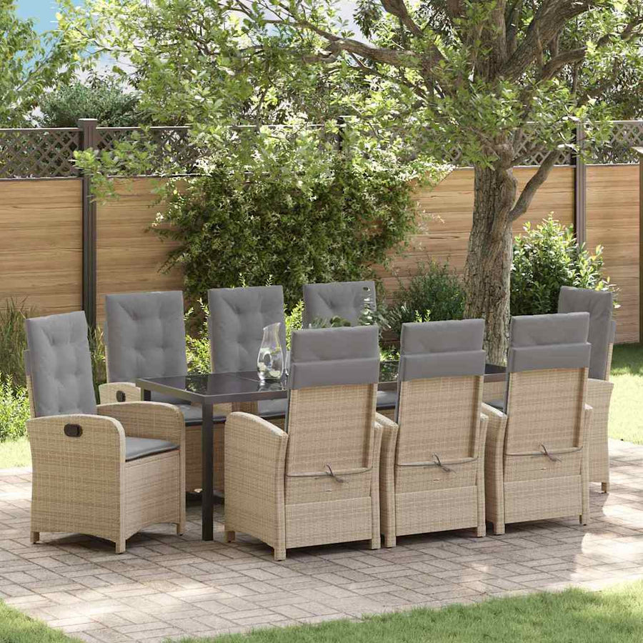Tuin Eettafelset Met Kussen 9 Pcs Beige Poly Rattan