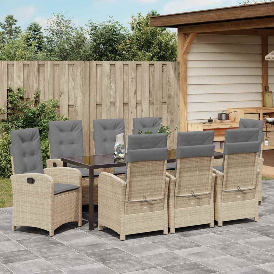 Tuin Eettafelset Met Kussen 9 Pcs Beige Poly Rattan