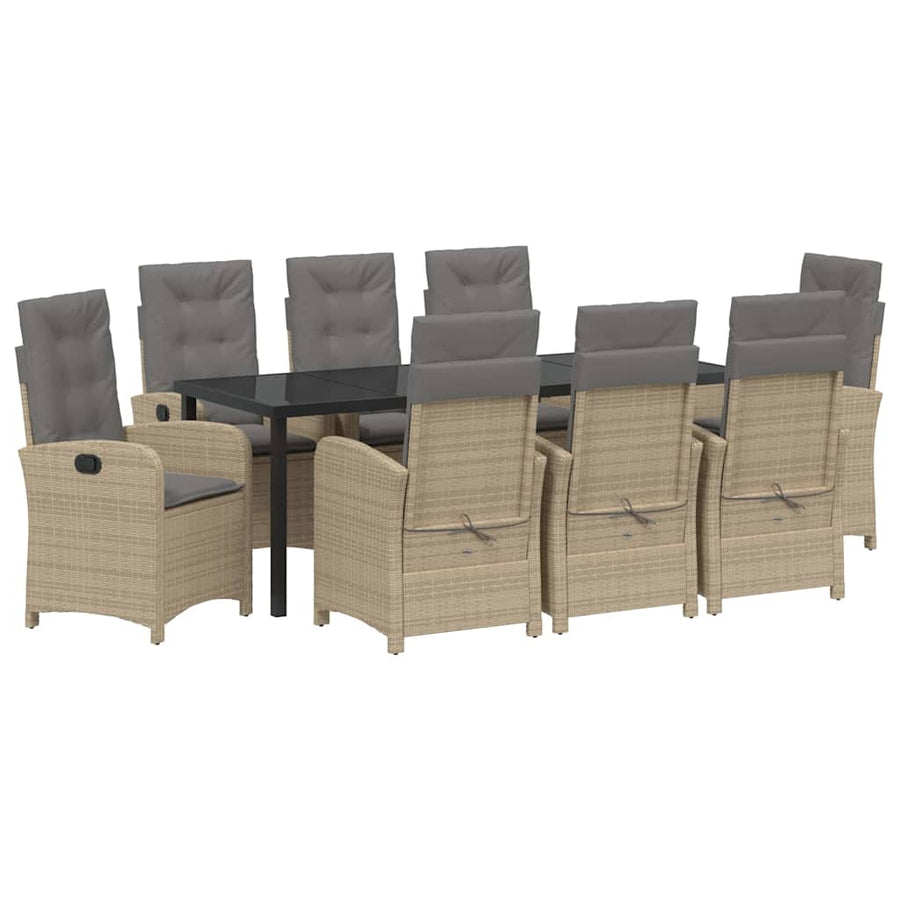 Tuin Eettafelset Met Kussen 9 Pcs Beige Poly Rattan
