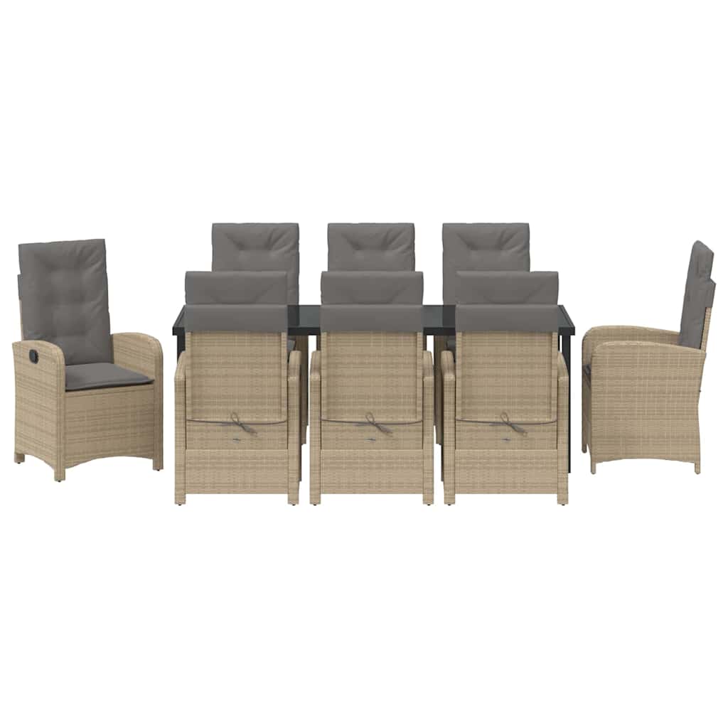 Tuin Eettafelset Met Kussen 9 Pcs Beige Poly Rattan